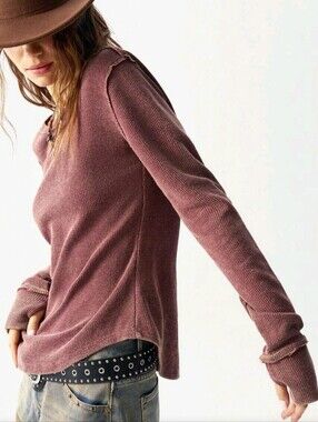 Faded Washed Waffle Knit BoHo Top